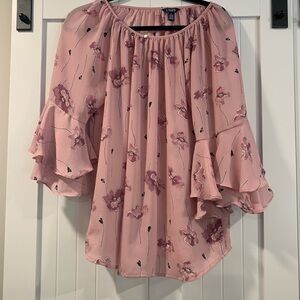 Chaps Rose-Pink Floral Tiered Ruffle Blouse
